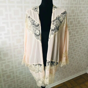 Lush Pink Lace Boho Open Front Kimono Top S/M